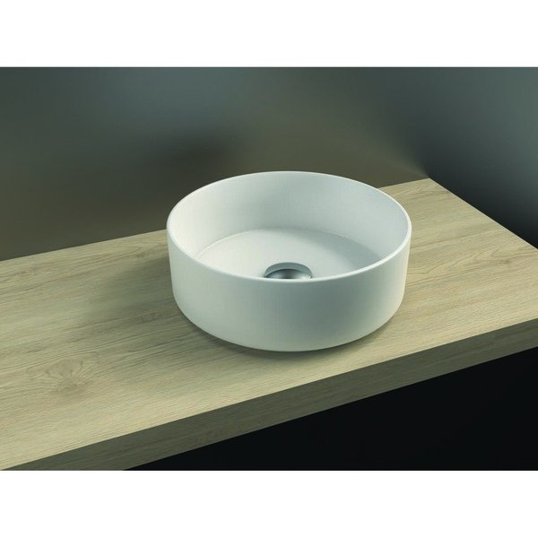 Vasque à poser POLARIS ronde à fond plat, céramique blanc mat, sans trop plein
