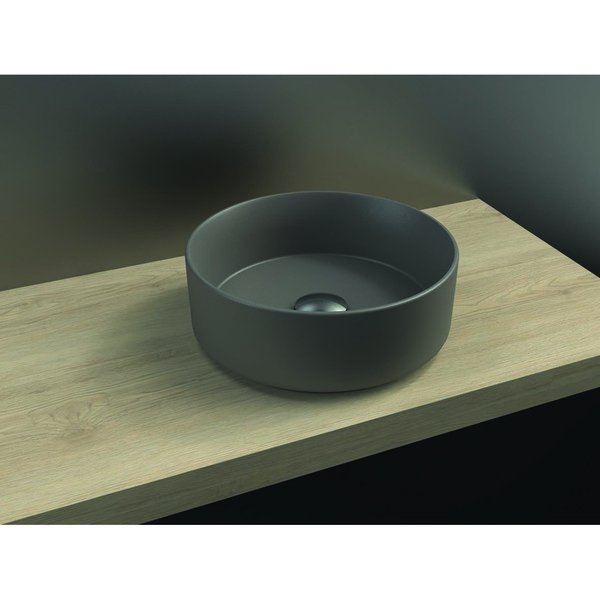 Vasque à poser POLARIS ronde à fond plat, céramique fossile mat, sans trop plein