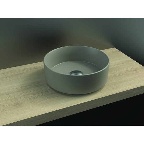 Vasque à poser POLARIS ronde à fond plat, céramique grège mat, sans trop plein