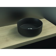 Vasque à poser POLARIS ronde à fond plat, céramique noir mat, sans trop plein