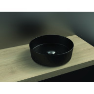 Vasque à facette ronde à fond plat, à poser, céramique noir mat, sans trop plein