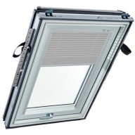 Store vénitien manuel - blanc/argent, glissières blanches - pour fenêtre ROTO Q - 134 cm x 160 cm