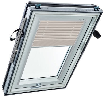 Store vénitien manuel - beige clair, glissières alu - pour fenêtre ROTO Q - 78 cm x 98 cm