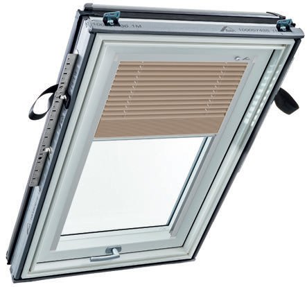 Store vénitien manuel - beige, glissières alu - pour fenêtre ROTO Q - 78 cm x 98 cm