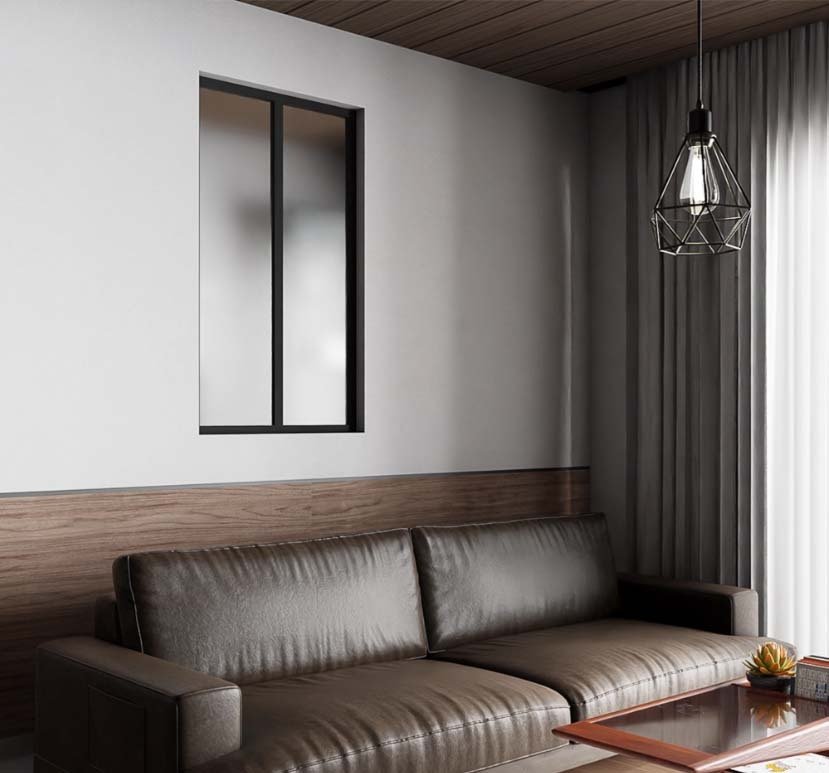 Verrière de type atelier 2 vitrages dépolis, chassis noir, largeur 71 cm