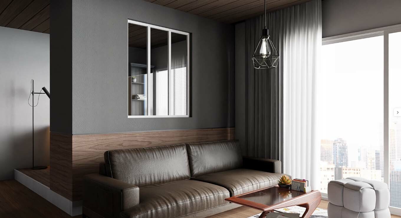 Verrière de type atelier 3 vitrages clairs, chassis blanc, largeur 105 cm