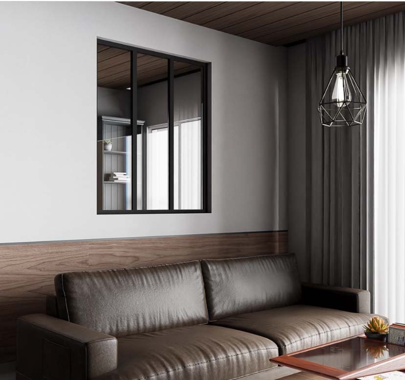 Verrière de type atelier 3 vitrages clairs, chassis noir, largeur 105 cm