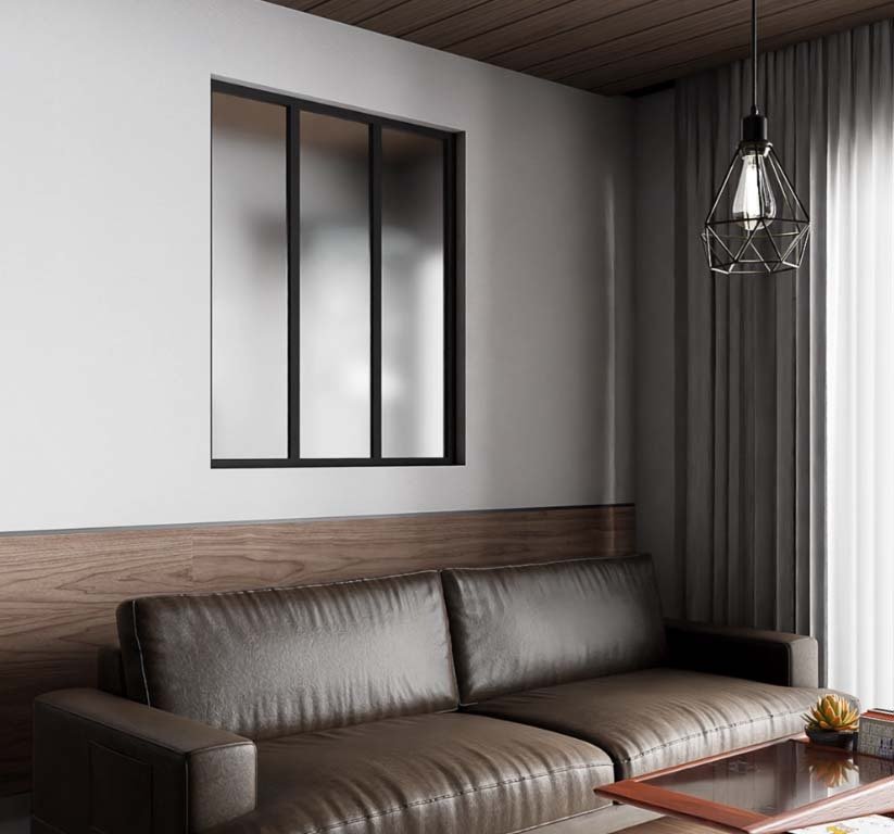 Verrière de type atelier 3 vitrages dépolis, chassis noir, largeur 105 cm