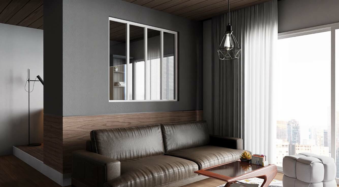 Verrière de type atelier 4 vitrages clairs, chassis blanc, largeur 139 cm