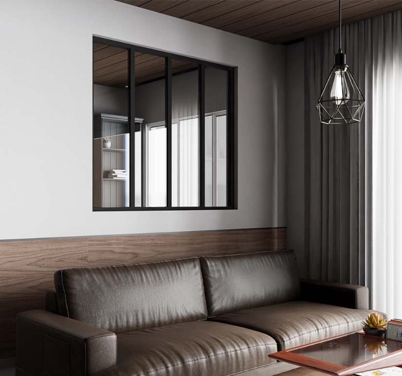 Verrière de type atelier 4 vitrages clairs, chassis noir, largeur 139 cm