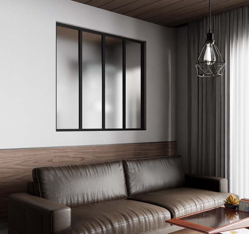 Verrière de type atelier 4 vitrages dépolis, chassis noir, largeur 139 cm