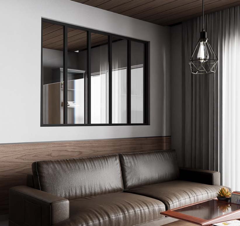 Verrière de type atelier 5 vitrages clairs, chassis noir, largeur 173 cm