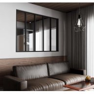 Verrière de type atelier 5 vitrages clairs, chassis noir, largeur 173 cm