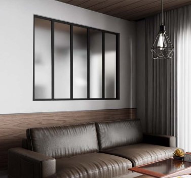 Vignette Verrière de type atelier 5 vitrages dépolis, chassis noir, largeur 173 cm