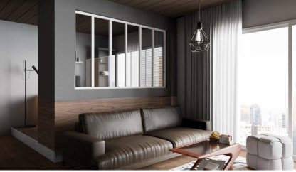 Vignette Verrière de type atelier 6 vitrages clairs, chassis blanc, largeur 207 cm