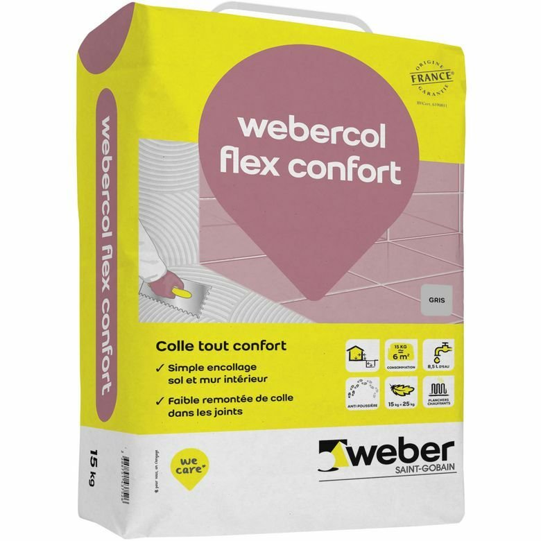Colle à carrelage webercol flex gris, 15 kg