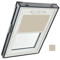Store tamisant  manuel, intérieur, toile Exclusif - couleur beige clair, glissières blanches - pour fenêtre ROTO Q - 134 cm x 160 cm