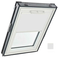 Store tamisant  manuel, intérieur, toile Exclusif - couleur blanc, glissières blanches - pour fenêtre ROTO Q - 134 cm x 160 cm