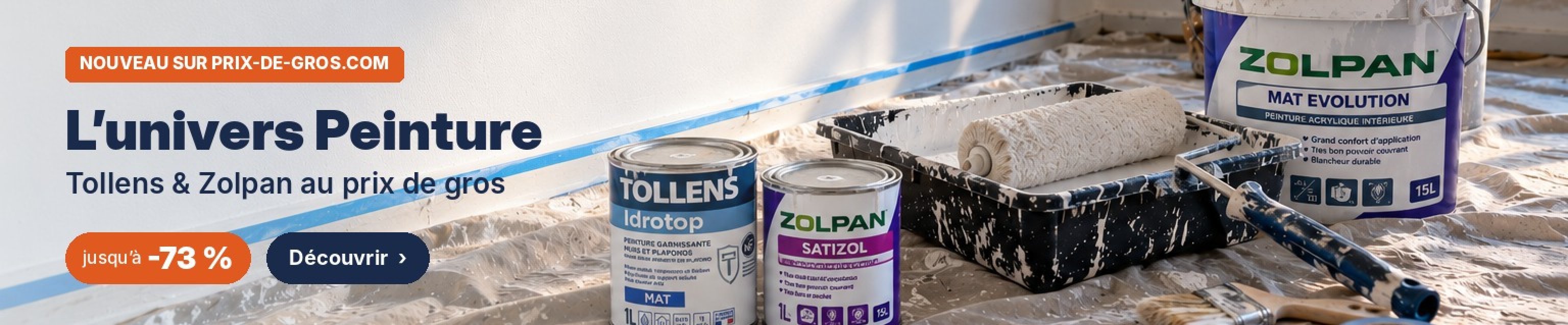 Peintures Tollens et Zolpan au prix de gros jusqu'à -73 % : Idrotop, Satizol, Mat Evolution