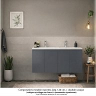 Ensemble meuble de salle de bain Oxford 120 cm basalte brillant, plan vasque céramique, 4 portes