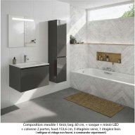 Ensemble meuble de salle de bain Oxford 80 cm basalte brillant, plan vasque marbre reconstitué, 1 tiroir + colonne P. 35 cm x H. 153 cm , miroir LED