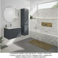 Ensemble meuble de salle de bain Oxford 80 cm basalte brillant, plan vasque marbre reconstitué, 1 tiroir , miroir rond , colonne P. 35 cm x H. 153 cm
