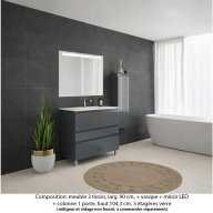 Ensemble meuble de salle de bain Oxford 90 cm basalte brillant, plan vasque marbre reconstitué, 3 tiroirs +colonne P.17 cm x H. 104 cm , miroir LED