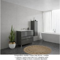 Ensemble meuble de salle de bain Oxford 90 cm basalte brillant, plan vasque marbre reconstitué, 3 tiroirs + colonne P. 35 cm x H. 104 cm