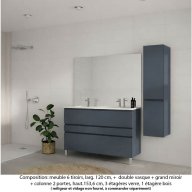 Ensemble meuble de salle de bain Oxford 120 cm basalte brillant, plan double vasque marbre reconstitué, 3 tiroirs , miroir haut. 110 cm