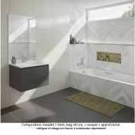 Ensemble meuble de salle de bain Oxford 80 cm basalte brillant, plan vasque marbre reconstitué, 1 tiroir , miroir haut. 110 cm