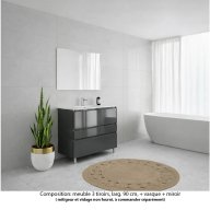 Ensemble meuble de salle de bain Oxford 90 cm basalte brillant, plan vasque marbre reconstitué, 3 tiroirs , miroir haut. 60 cm
