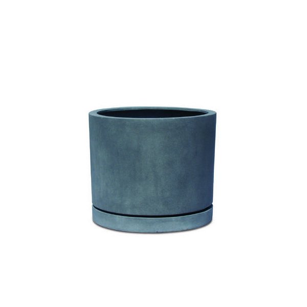 Vase rond avec soucoupe Baltimore PM aspect plomb