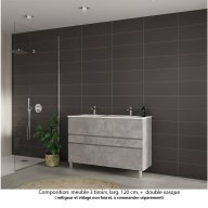 Ensemble meuble de salle de bain Oxford 120 cm béton Bellato, plan double vasque marbre reconstitué, 3 tiroirs