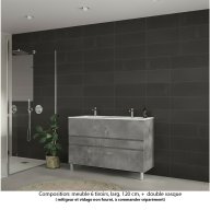 Ensemble meuble de salle de bain Oxford 120 cm béton Bellato, plan double vasque marbre reconstitué, 6 tiroirs