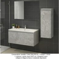 Ensemble meuble de salle de bain Oxford 80 cm béton bellato, plan vasque marbre reconstitué, 1 tiroir , miroir simple , colonne P. 35 cm x H. 104 cm