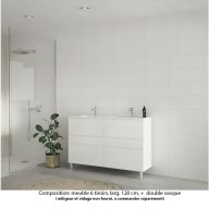 Ensemble meuble de salle de bain Oxford 120 cm blanc brillant, plan double vasque marbre reconstitué, 6 tiroirs