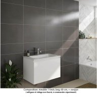 Ensemble meuble de salle de bain Oxford 80 cm blanc brillant, plan vasque marbre reconstitué, 1 tiroir