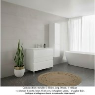 Ensemble meuble de salle de bain Oxford 90 cm blanc brillant, plan vasque marbre reconstitué, 3 tiroirs +colonne P. 35 cm x H. 153 cm
