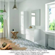 Ensemble meuble de salle de bain Oxford 80 cm blanc brillant, plan vasque céramique, 2 tiroirs , miroir simple , colonne P. 35 cm x H. 153 cm