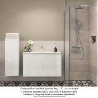 Ensemble meuble de salle de bain Oxford 60 cm blanc brillant, plan vasque marbre reconstitué, 2 portes + colonne P. 35 cm x H. 104 cm