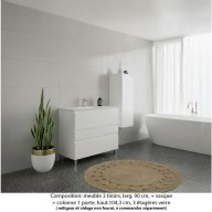 Ensemble meuble de salle de bain Oxford 90 cm blanc brillant, plan vasque marbre reconstitué, 3 tiroirs + colonne P. 35 cm x H. 104 cm