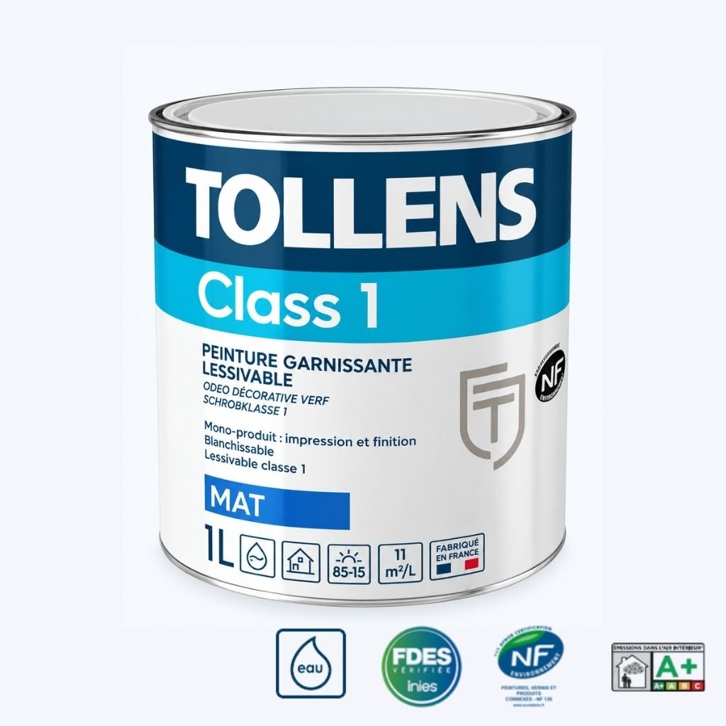 Peinture garnissante lessivable Tollens Class 1 mat, pot de 1 L