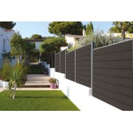 Kit clôture composite co-extrudé complet de départ/fin hauteur 1,80 m, largeur 1,50 m - couleur reversible anthracite/gris clair, poteaux à sceller