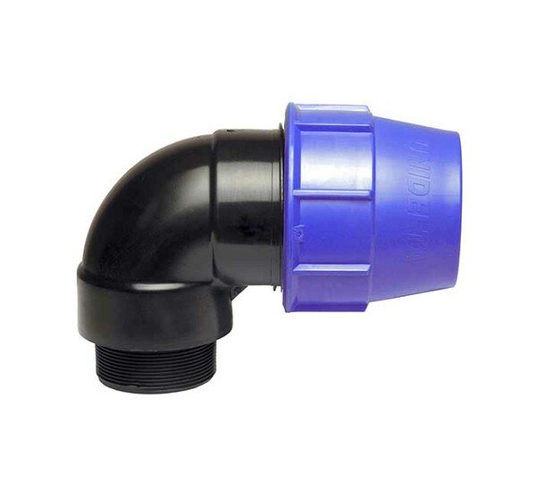 Coude plastique serrage extérieur fileté -M- 20 mm, fileté 1/2"
