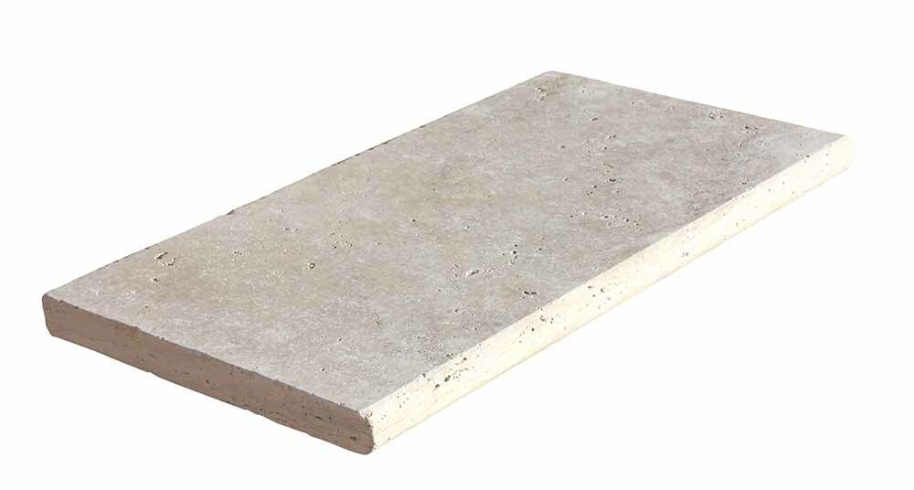 Margelle de piscine ou couvertine CLASSHADE, 1 bord demi-rond, surface vieillie, 33 cm x 61 cm x 3 cm