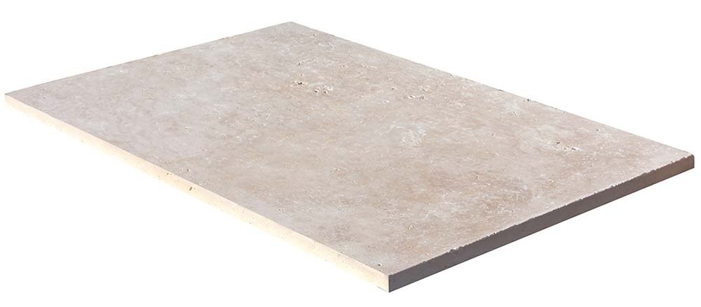 Travertin, dalle de sol ou murale en pierre naturelle CLASSHADE, bords adoucis, surface vieillie, 40,6 cm x 61 cm x 1,2 cm - PALETTE COMPLETE