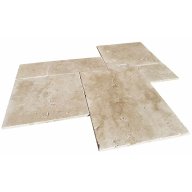 Travertin, dalle de sol ou murale en pierre naturelle CLASSHADE, bords adoucis, surface vieillie, opus 4 formats , épaisseur 1,2 cm - PALETTE COMPLETE