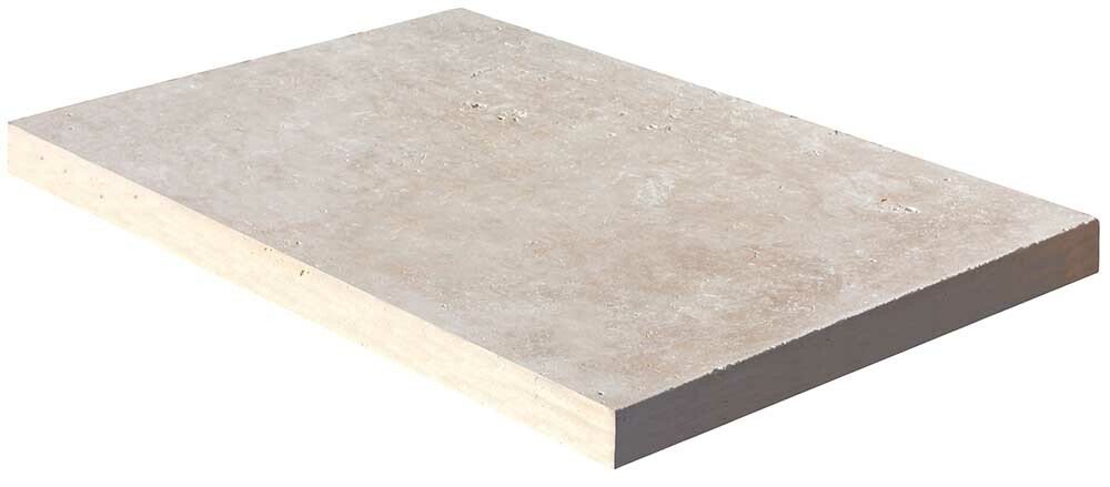 Travertin, dalle de sol en pierre naturelle CLASSHADE, bords adoucis, surface vieillie, 40,6 cm x 61 cm x 3 cm - PALETTE COMPLETE