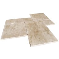 Travertin, dalle de sol en pierre naturelle CLASSHADE, bords adoucis, surface vieillie, opus 4 formats , épaisseur 3 cm - PALETTE COMPLETE