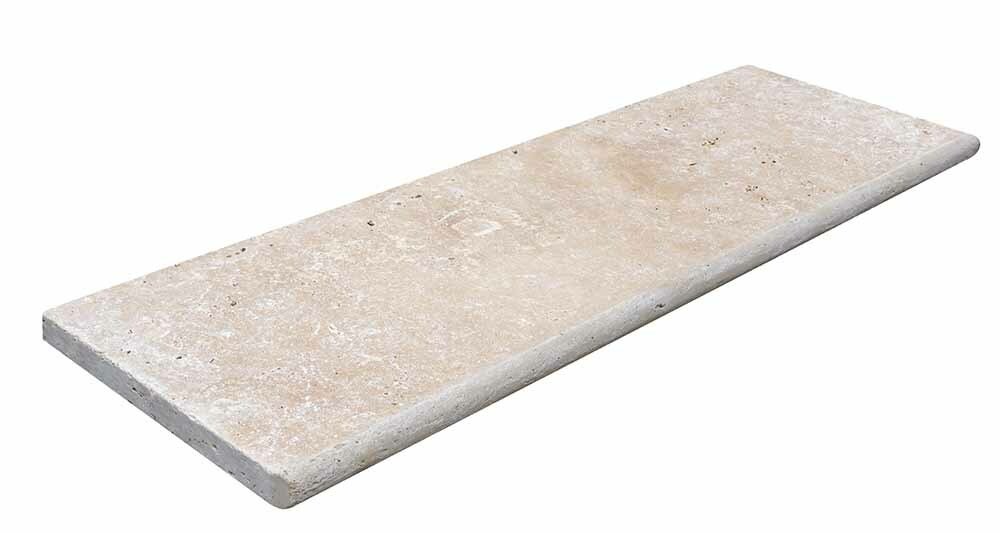 Margelle de piscine ou couvertine CLASSHADE, 1 bord demi-rond, surface vieillie, 33 cm x 100 cm x 3 cm